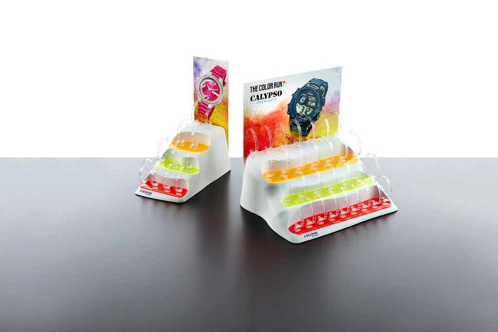 Calypso: Two-unit tiered watch display produced by Casadevall Group.